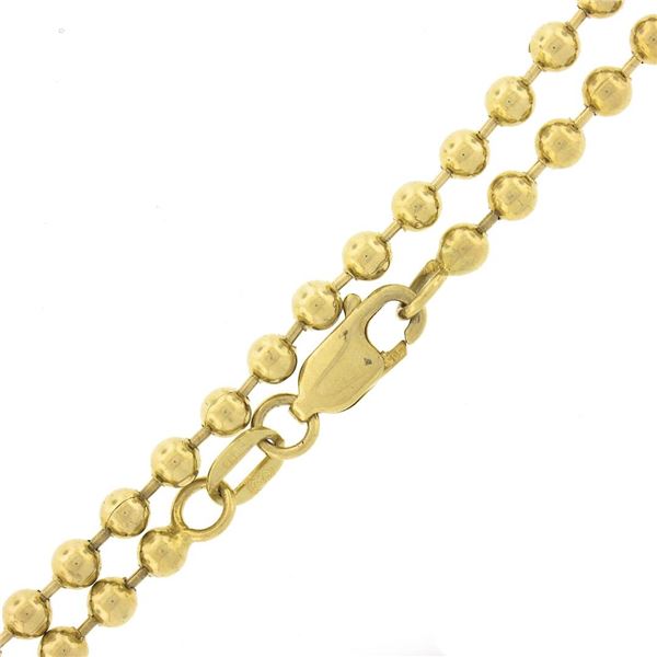 14k Yellow Gold Long 22" 3mm Polished Round Bead Ball Link Chain Necklace