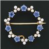Image 2 : Antique Art Nouveau 14k Gold GIA Montana Sapphire & Pearl Wreath Enhancer Brooch