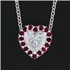 Image 4 : 18K White Gold GIA Heart Brilliant Diamond & Ruby Halo Slide Pendant Necklace