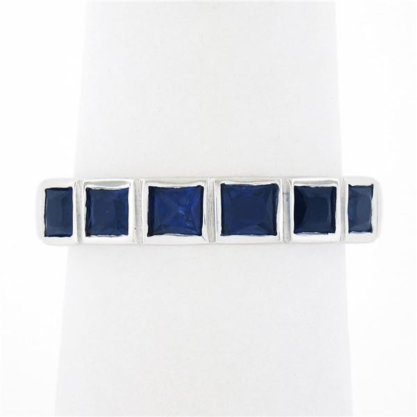 NEW Platinum 1.18 ctw Square Step Cut Sapphire Bezel Set Stack Wedding Band Ring