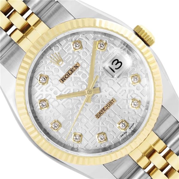 Rolex Mens Two Tone Sapphire Quickset Silver Jubilee Diamond Dial Datejust With