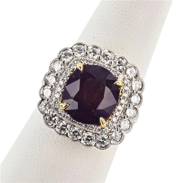 5.88 ctw UNHEATED Pink Purple KASHMIR Sapphire and 1.58 ctw Diamond 18K White an