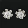 Image 2 : NEW 14K White Gold 0.76 ctw European Diamond Buttercup Prong Flower Stud Earring