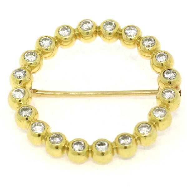 18k Yellow Gold.60 ctw 20 Bezel Set Round Diamond Circle of Life Pin Brooch 23mm