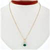 Image 2 : 14k Yellow Gold Trillion Green Emerald Solitaire & Diamond Halo Pendant Necklace