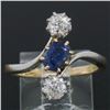 Image 8 : Antique Edwardian 14K Gold Platinum 1.61 ctw Mine Cut Diamond Sapphire Bypass Ri