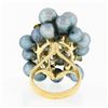 Image 7 : 14k Yellow Gold Bluish Gray Pearl w/ Etched Leaf Large Cluster Cocktail Ring