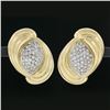 Image 2 : Vintage 18k Yellow Gold 2.15 ctw Pave Diamond Domed Swirl Earrings w/ 14k Backs