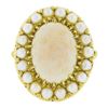 Image 4 : Vintage 14K Yellow Gold Oval Cabochon Opal Solitaire & Pearl Bead Cocktail Ring