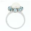 Image 7 : 14k White Gold 9.7mm Round White Pearl Ring w/ 2.00 ctw Oval Cut Aquamarine Halo