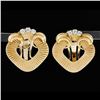 Image 5 : Vintage Retro 14K Gold & Platinum w/ Diamond Grooved Fluted Clip On Earrings