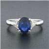 Image 4 : 18K White Gold 2.21 ctw GIA Oval Sapphire & Trillion Diamond 3 Three Stone Ring