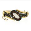 Image 3 : Handmade 14k Gold 7" Opal Garnets & Turquoise Tube Hinged Open Bangle Bracelet