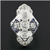 Image 2 : Antique Art Deco 18k Gold 1.13 ctw European Diamond Sapphire Etched Dinner Ring