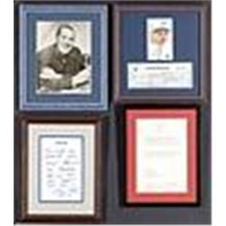 Lot of Four Framed Autographed Items That Hung in Bill Dickey's House w/ Dizzy Dean & Bill Terry (4)