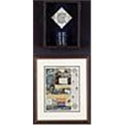 Framed Joe DiMaggio Autographed 1938 Saturday Evening Post & Framed DiMaggio Restaurant Glass with N