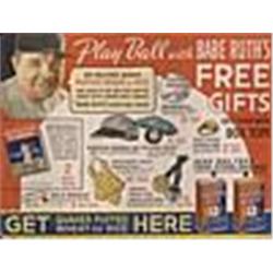 1930s Quaker Puffed Wheat Babe Ruth Die-Cut Cardboard Display