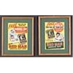 1952 & 1953 Framed Red Man Tobacco Enos Slaughter & Ralph Kiner Advertisements (2)