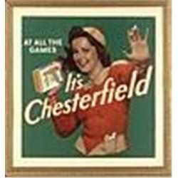 1941 Framed Chesterfield "At All The Games" Football Themed Cardboard Advertising Sign