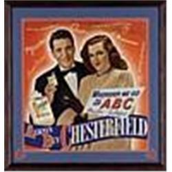 1947 Framed Chesterfield Perry Como And Jo Stafford Cardboard Advertising Sign w/ NY Yankees Logo