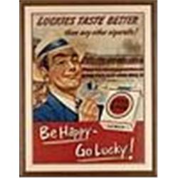 1950s Framed Lucky Strike Yankee Stadium Cardboard Advertising Sign
