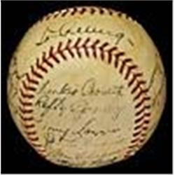 1936 NY Yankees Team Autographed Baseball w/ Gehrig & Rookie Joe DiMaggio (World Champions) (JSA)