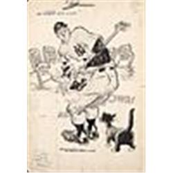 1940s Original Willard Mullin "At Least Nine Lives" Cartoon