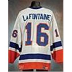 Mid 1980s Pat LaFontaine New York Islanders Game-USed White Air-Knit Jersey