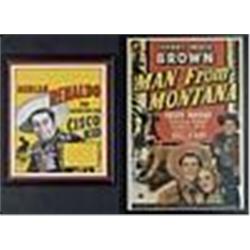 1941 & 1950s Two Framed Vintage Western Movie & TV Window Cards w/ Johnny Mack Brown (2)