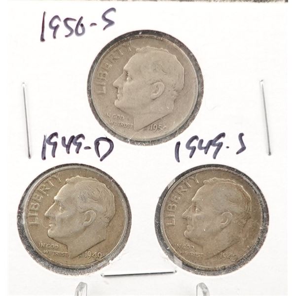 (3) Roosevelt Dimes 1950-S, 1949-D, and 1949-S