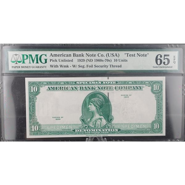 1929 (ND 1960's-70's) Test Note. American Bank Note Co. (USA)