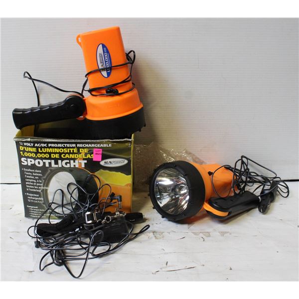 2 SUNFORCE 12V AC/DC RECHARGEABLE 1M SPOTLIGHT