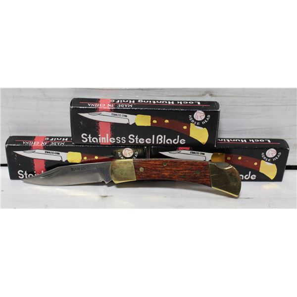 THREE LOCKABLE FOLDING STAINLESS-STEEL KNIVES