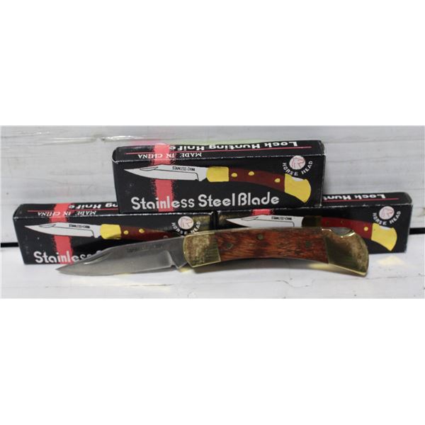 THREE LOCK BLADE FOLDING STAINLESS STEEL KNIVES