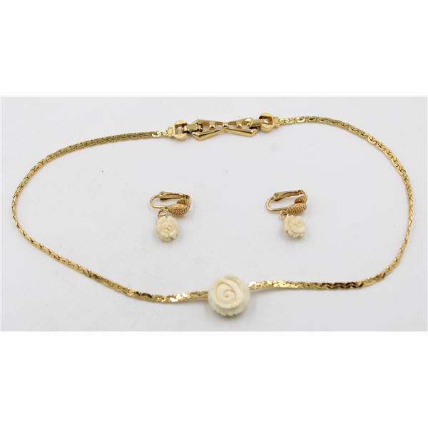 VINTAGE ROSE NECKLACE & EARRINGS FROM THE ESTATE