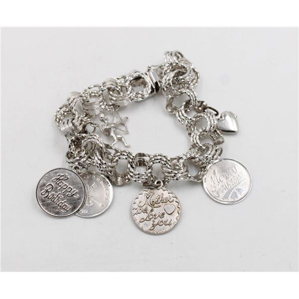 STERLING SILVER CHARM BRACELET WITH CHARMS