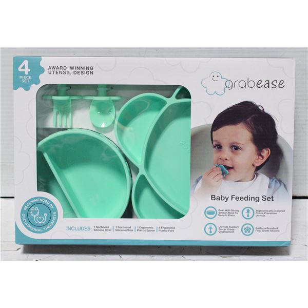 GRABEASE SILICONE BOWL PLATE CUTLERY SET GREEN
