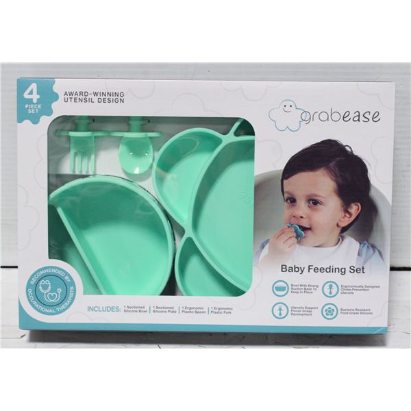 GRABEASE SILICONE BOWL PLATE CUTLERY SET GREEN