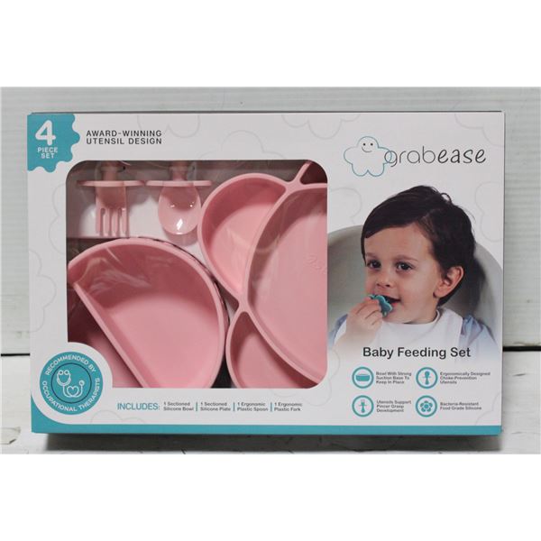 GRAB EASE SILICONE BOWL PLATE CUTLERY SET PINK