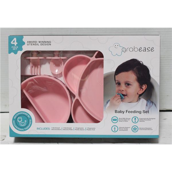 GRABEASE SILICONE BOWL PLATE CUTLERY SET PINK