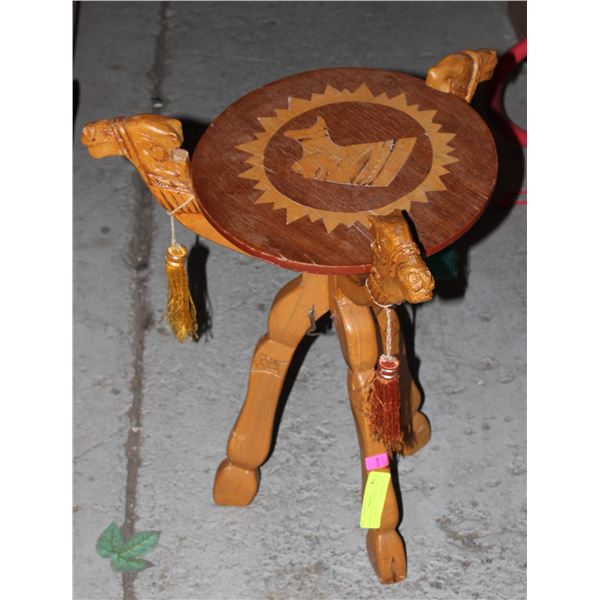ESTATE VINTAGE WOOD CAMEL TRI LEG TABLE-ESTATE