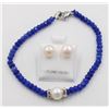 Image 1 : #138-NATURAL BLUE JADE ,PEARL BRACELET & EARRINGS