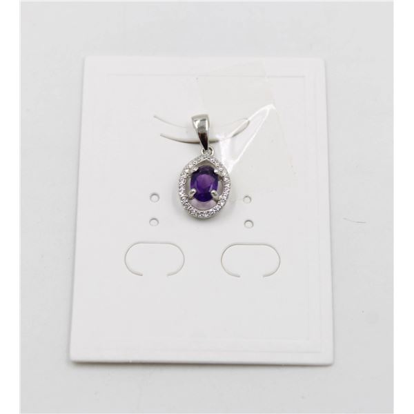 #230-NATURAL PURPLE AMETHYST & CZ PENDANT