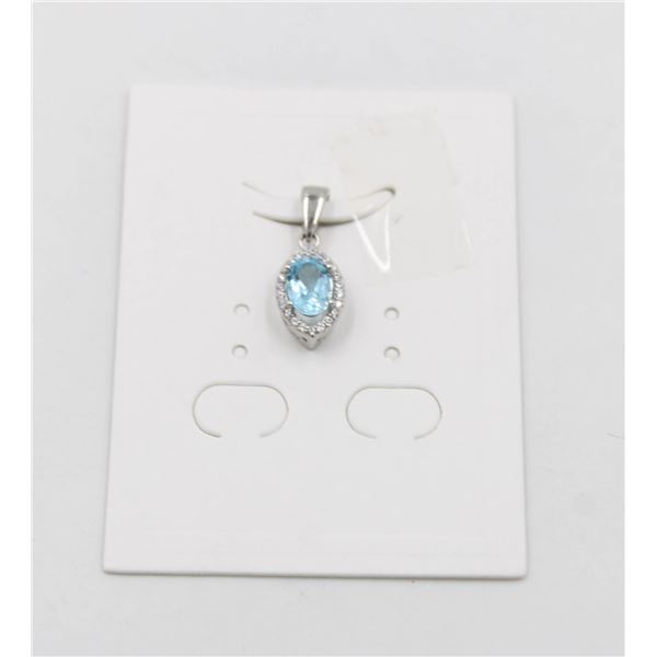 #248-NATURAL SKY BLUE TOPAZ & CZ PENDANT