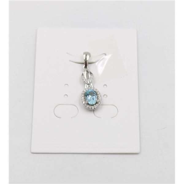 #252-NATURAL SKY BLUE TOPAZ & CZ PENDANT