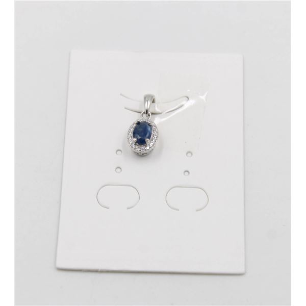 #257-HEATED BLUE SAPPHIRE & CZ  PENDANT