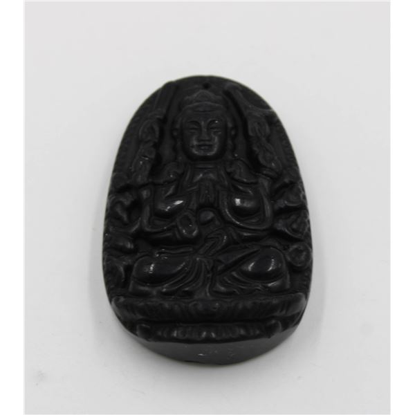 #164-NATURAL BLACK OBSIDIAN BUDDHIST PENDANT