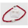 Image 1 : #136-NATURAL RED JADE , PEARL BRACELET &  EARRINGS
