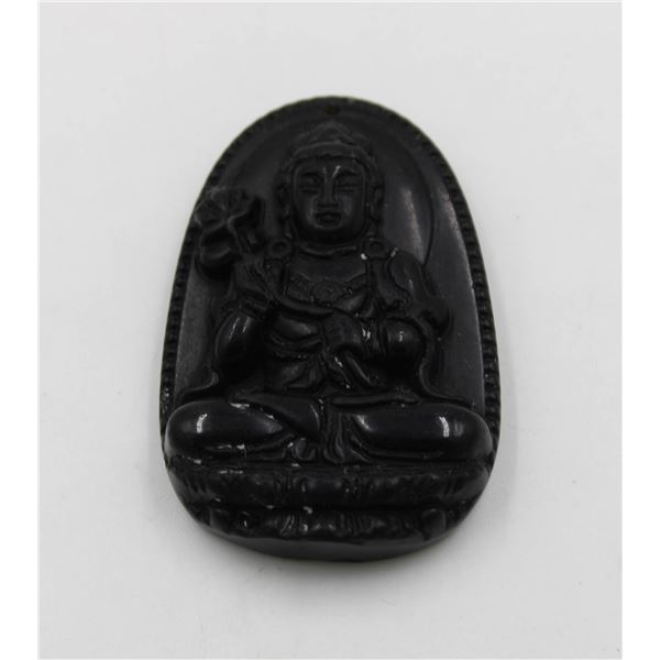 #160-NATURAL BLACK OBSIDIAN BUDDHIST PENDANT