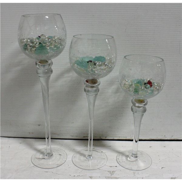 SHOWHOME DECOR 3 LARGE WINE GLASS VASES OF